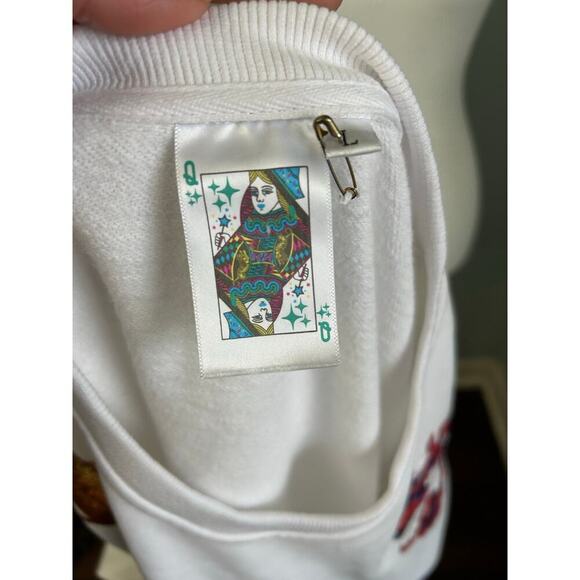 NWOT Queen Of Sparkle White Custom KU Jayhawks Icon Crewneck Sweatshirt size L - Picture 12 of 13